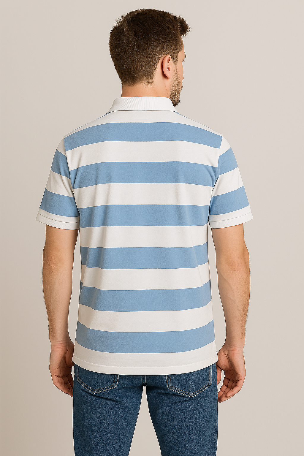 Striped Rugby Polo (Blue and White)
