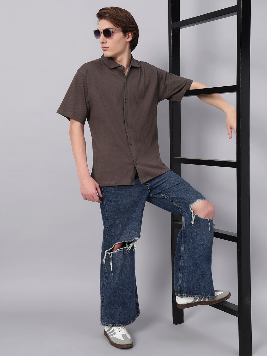Collared Cotton shirt men Coffee Brown