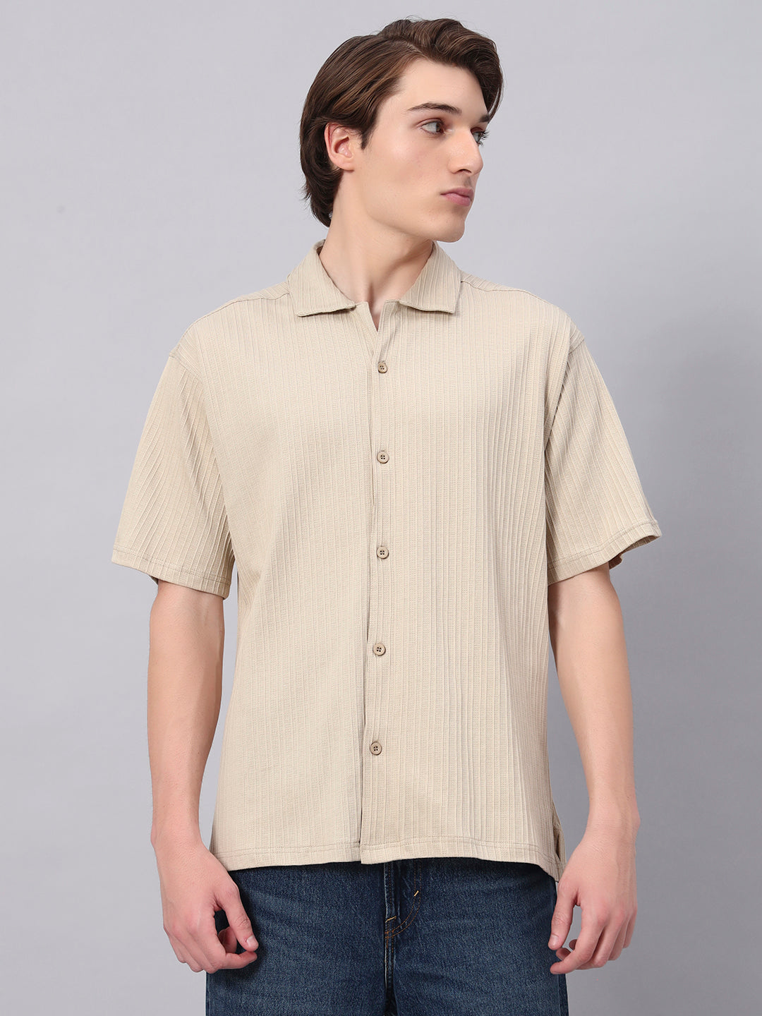 Men's Oversized Button Down Shirt Cotton Lycra - 6 Colors Wrinkle Free | Kings Creed beige / l Men's Oversized Button Down Shirt Cotton Lycra - 6 Colors Wrinkle Free | Kings Creed beige / l