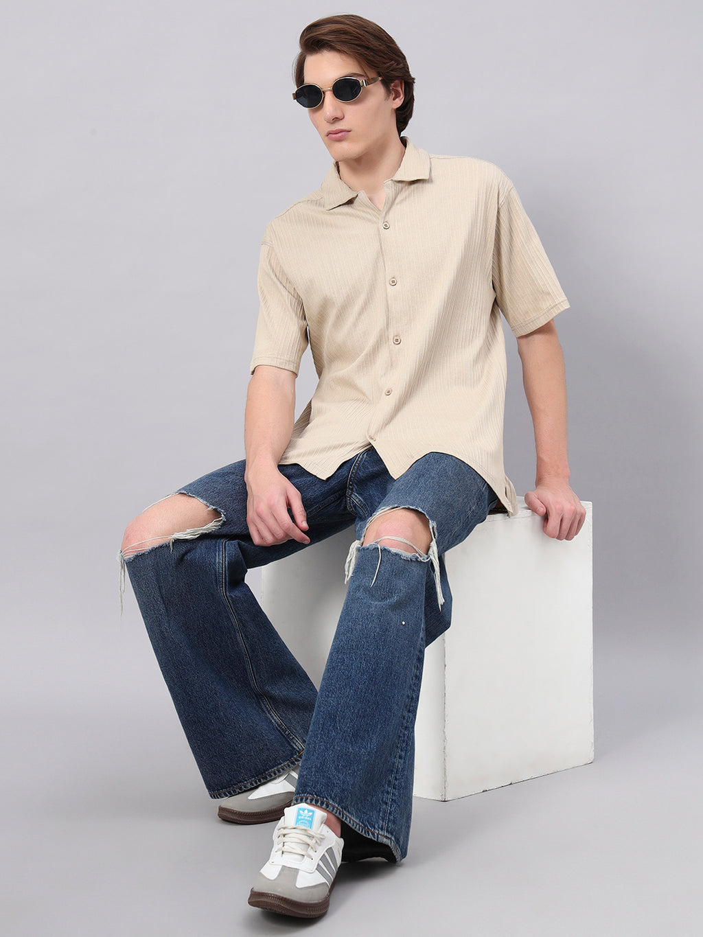 Cotton lycra shirt men Beige