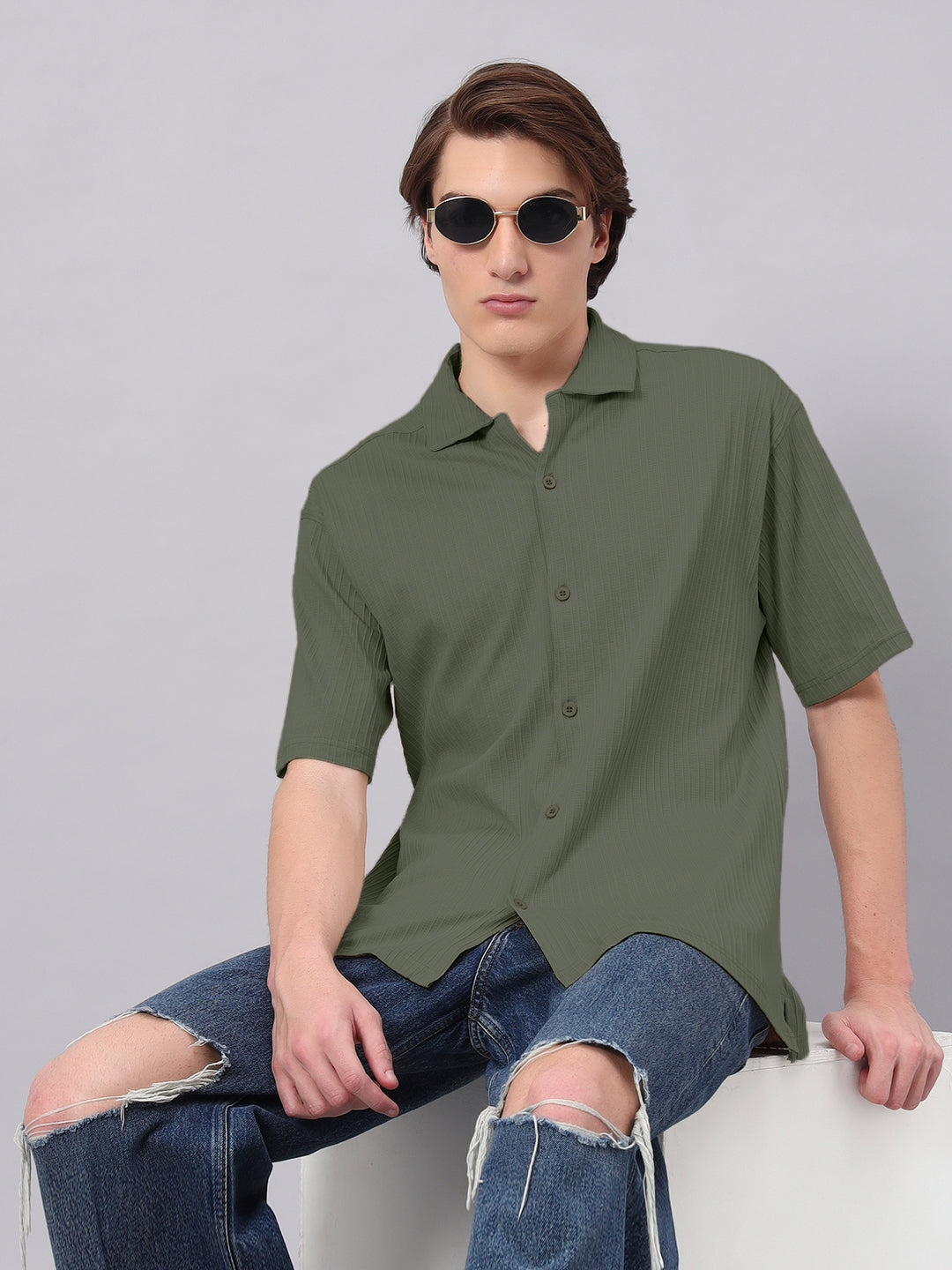 Casual men's shirt olive green