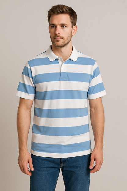 Striped Rugby Polo (Blue and White)