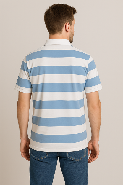 Striped Rugby Polo (Blue and White)