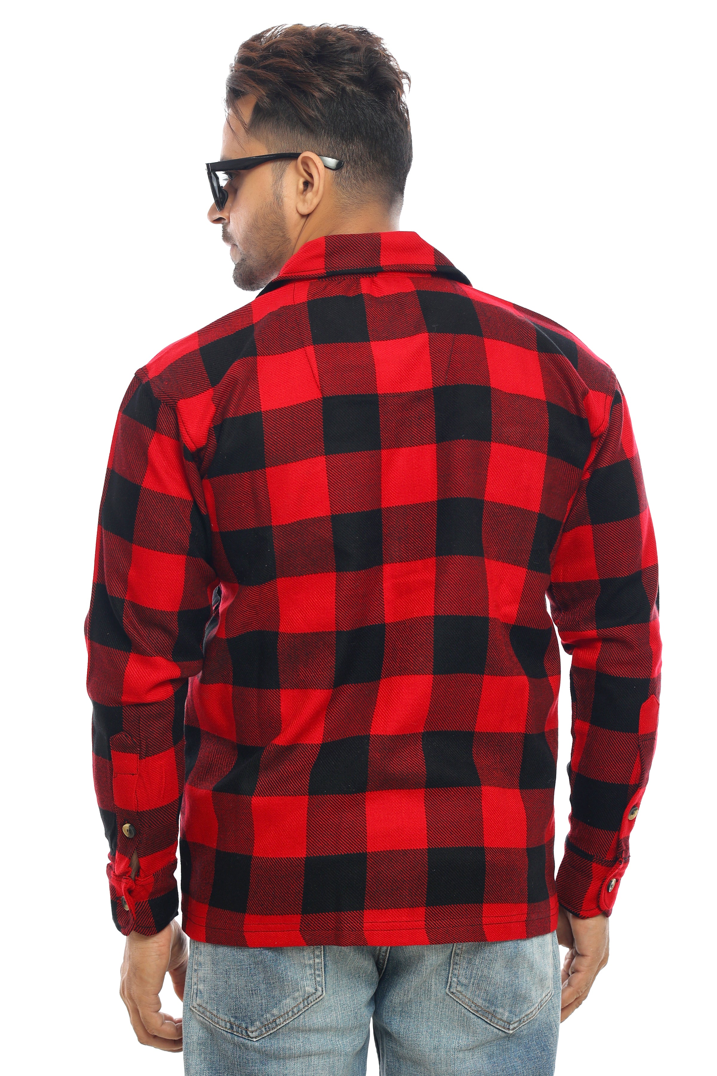 Collared Winter Shacket Red and Black